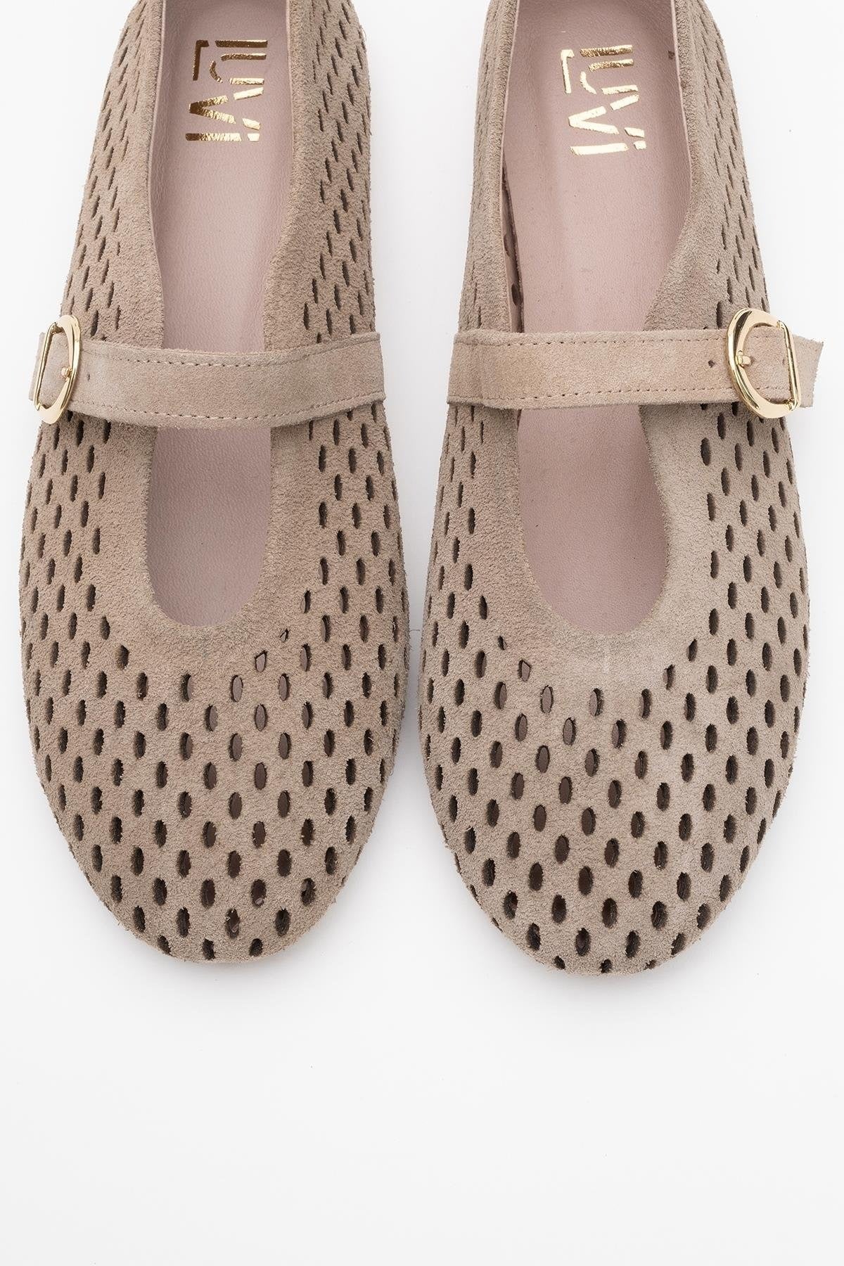 Arian Beige Suede Leather Ballet Flat (Women)