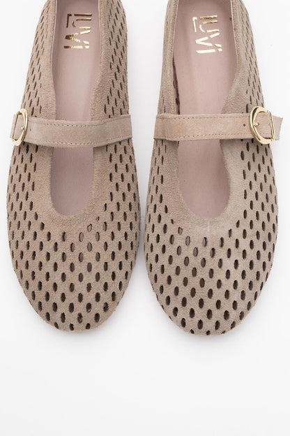 Arian Beige Suede Leather Ballet Flat (Women)