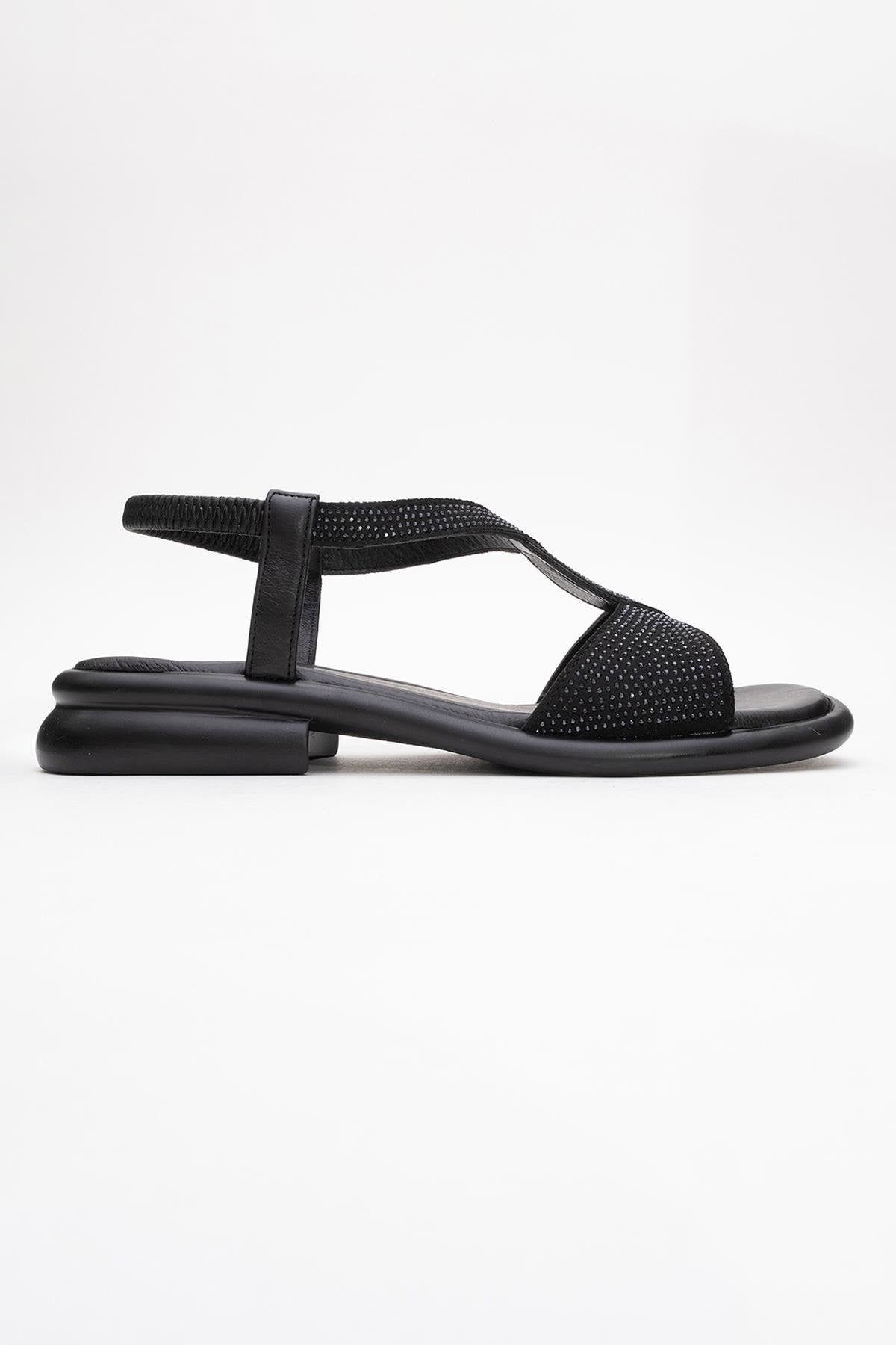 Sieglinde Black Embellished Leather Sandal (Women)