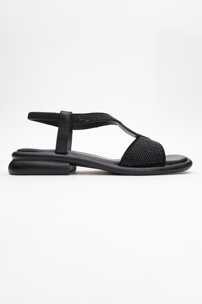Sieglinde Black Embellished Leather Sandal (Women)