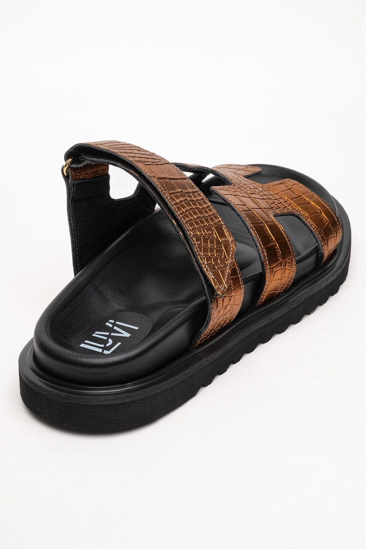 Loana Bronze Leather Slide Sandal (Women)