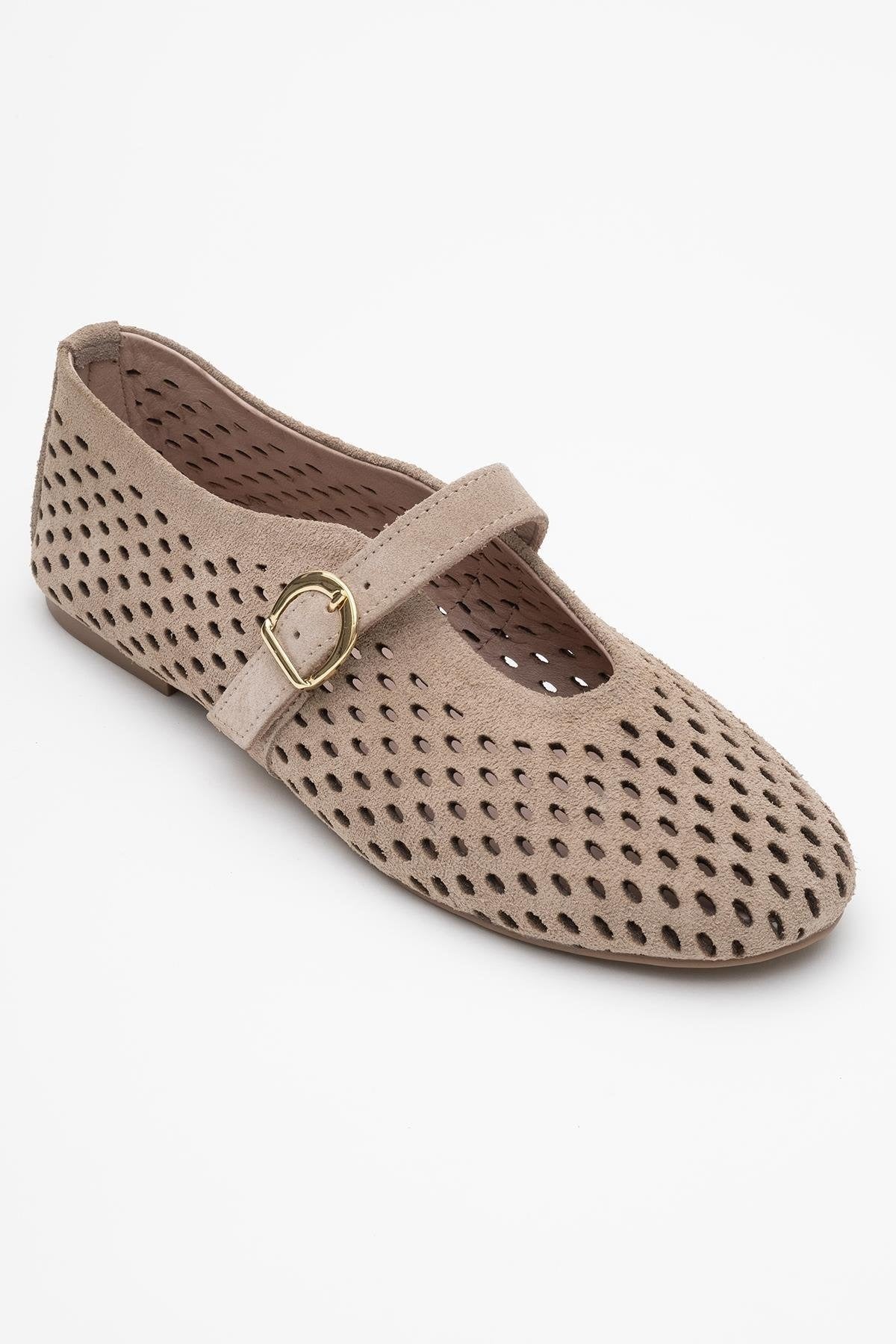 Arian Beige Suede Leather Ballet Flat (Women)
