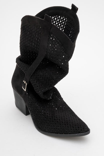 Larry Black Elasticated Block Heel Boot (Women)