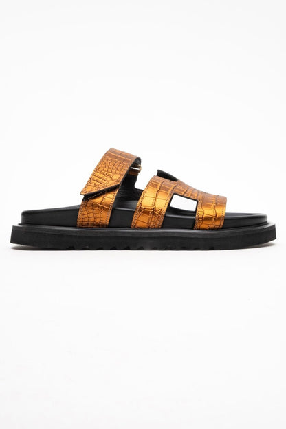 Loana Bronze Leather Slide Sandal (Women)