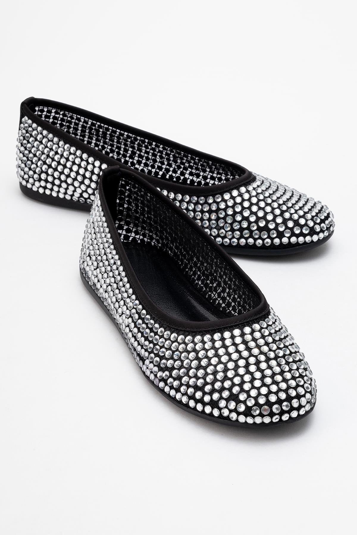 Runway Black Mesh Embellished Ballet Flat (Women)