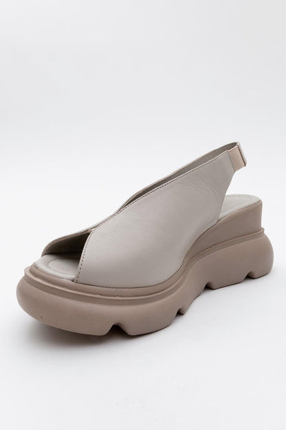 Sam Beige Leather Platform Slide (Women)