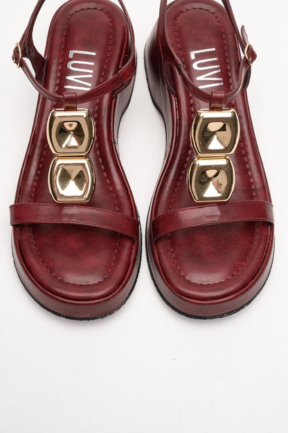 Kerry Burgundy Buckle Platform Slingback (Women)