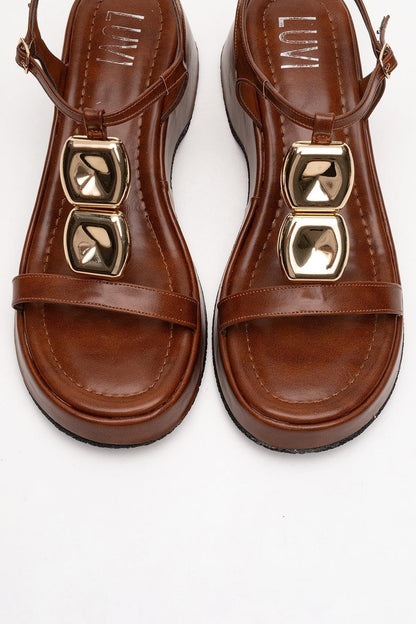 Kerry Cognac Brown Buckle Platform Slingback (Women)