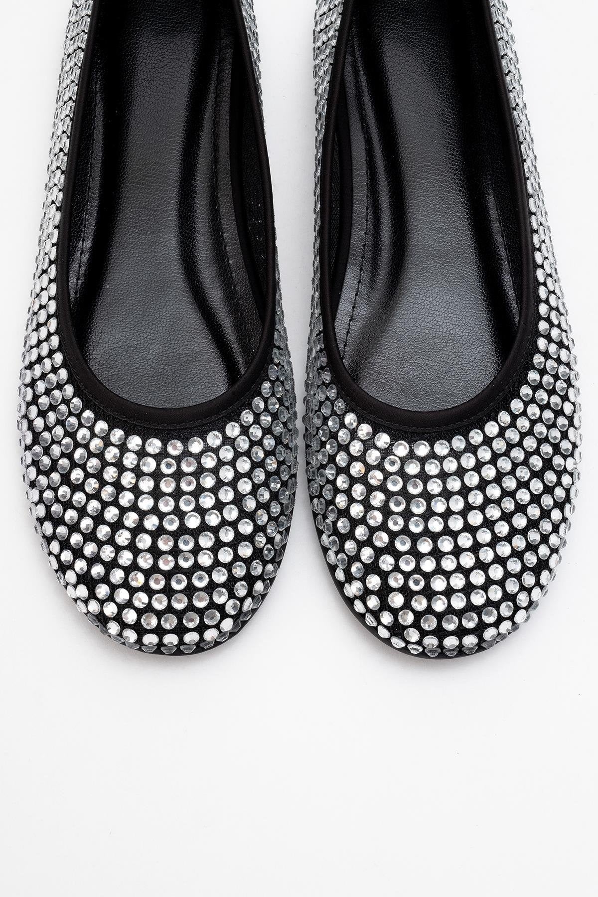 Runway Black Mesh Embellished Ballet Flat (Women)