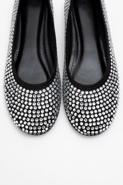 Runway Black Mesh Embellished Ballet Flat (Women)