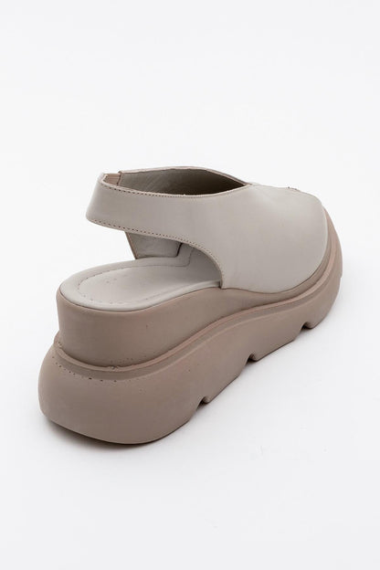 Sam Beige Leather Platform Slide (Women)
