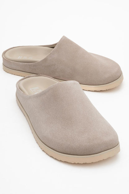 Space - Beige Suede Leather Slide Sandal (Women)