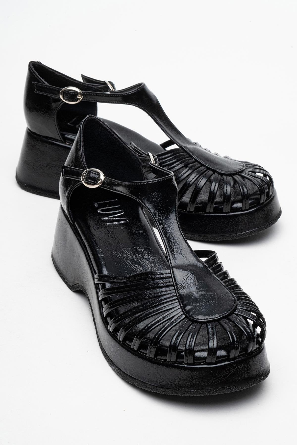 Aniel Black Platform Wedge Sandal (Women)
