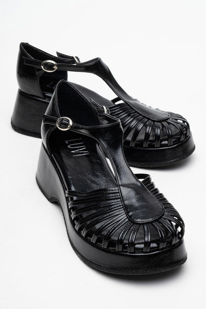 Aniel Black Platform Wedge Sandal (Women)