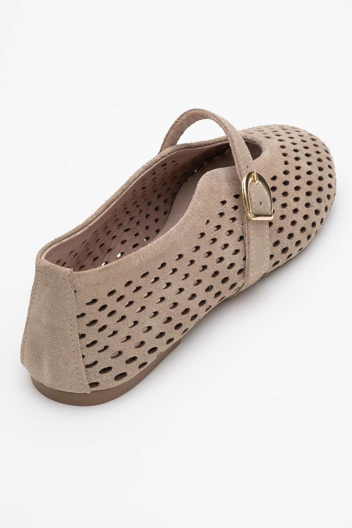 Arian Beige Suede Leather Ballet Flat (Women)