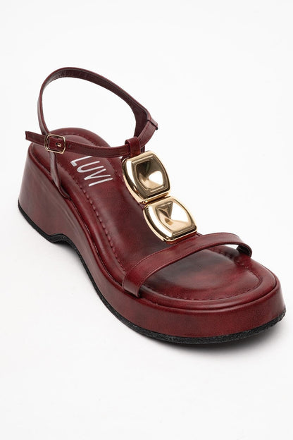 Kerry Burgundy Buckle Platform Slingback (Women)