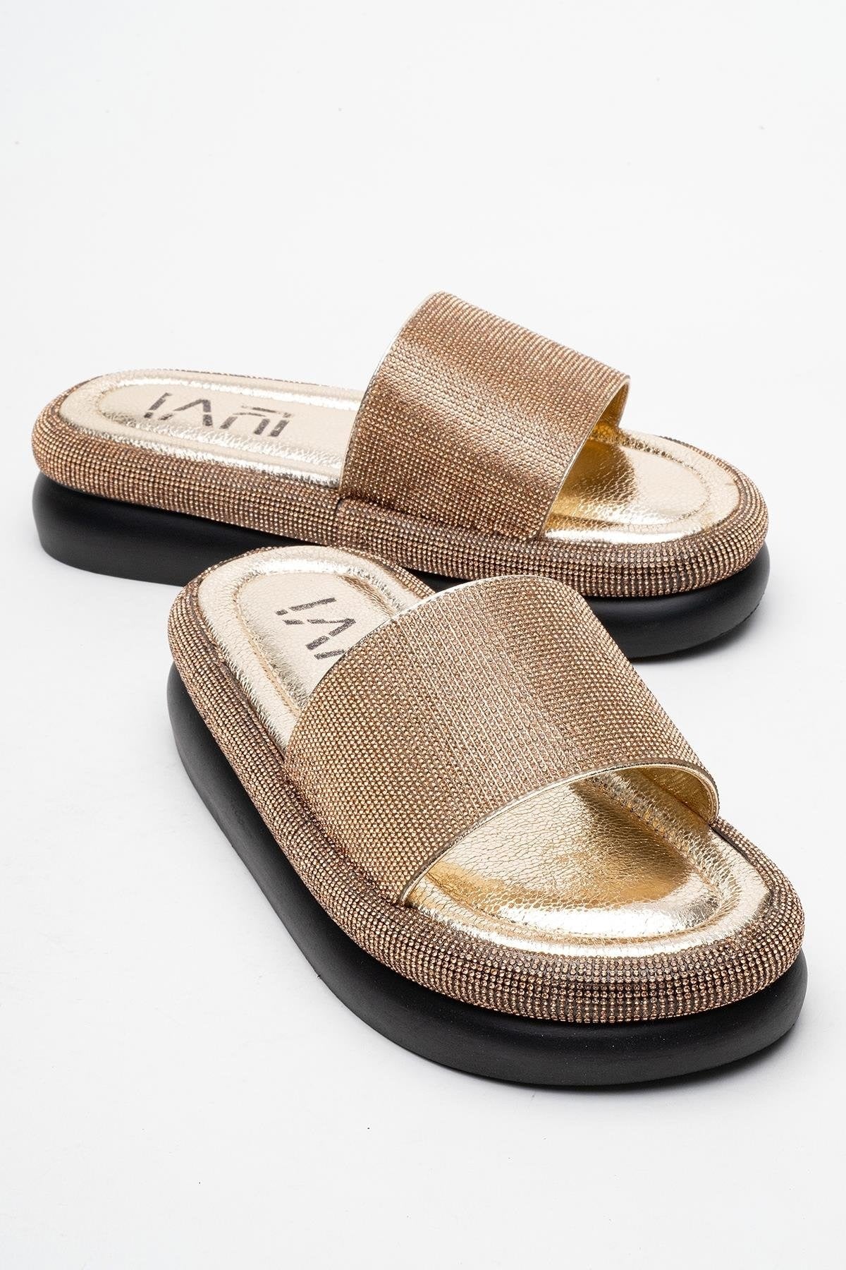 Oeste Gold Rhinestone Platform Slide (Women)