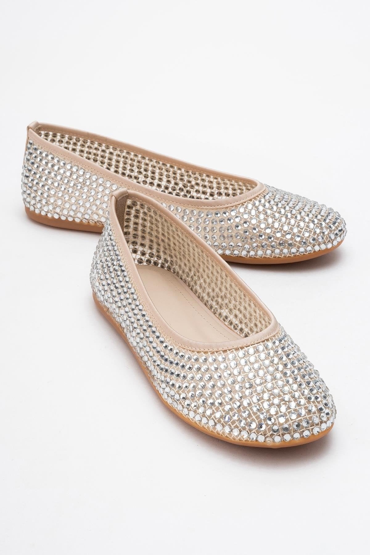 Runway Beige Mesh Embellished Ballet Flat (Women)