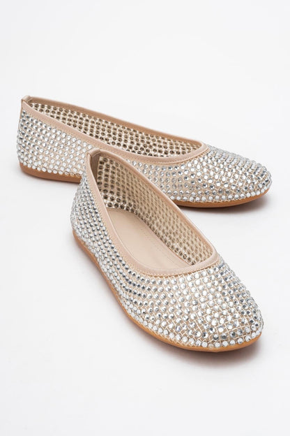 Runway Beige Mesh Embellished Ballet Flat (Women)