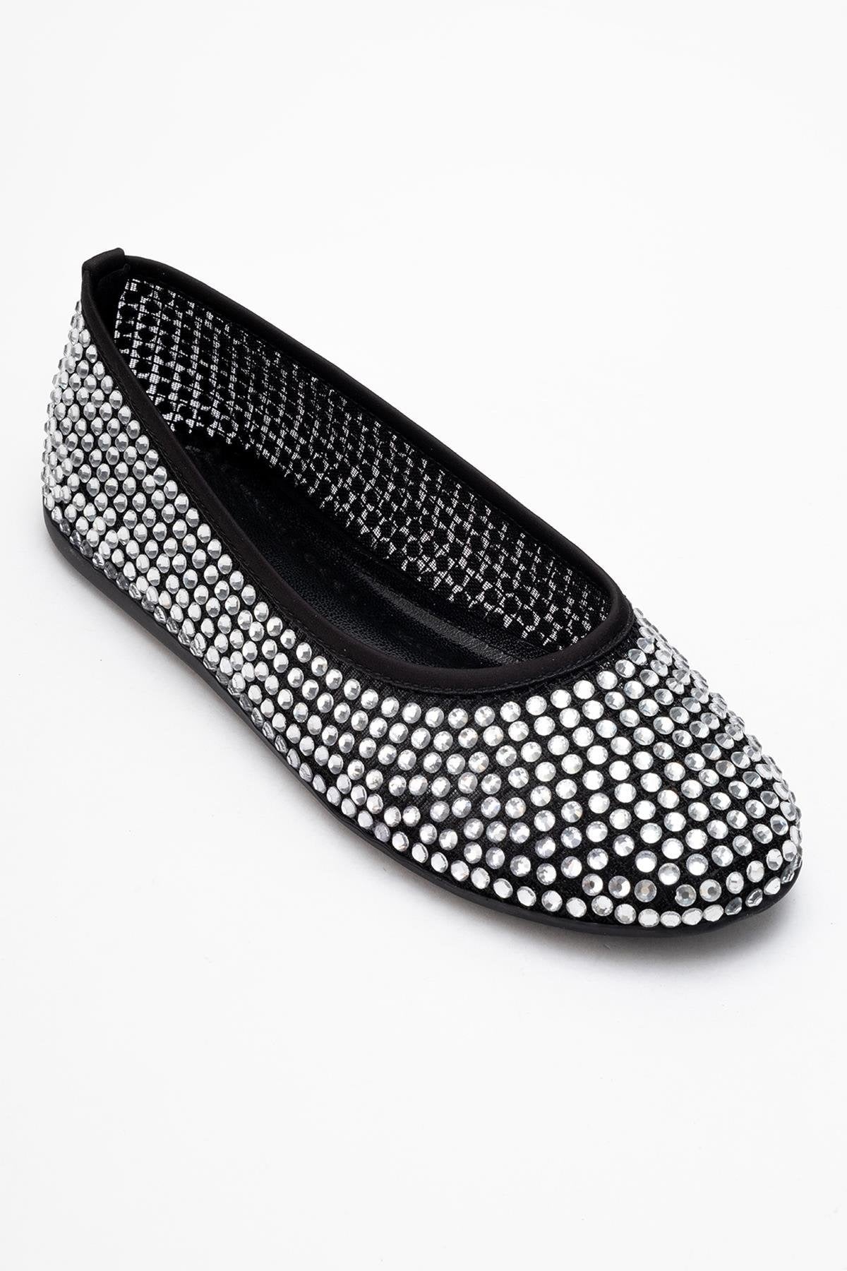 Runway Black Mesh Embellished Ballet Flat (Women)