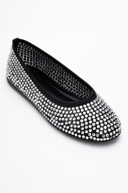 Runway Black Mesh Embellished Ballet Flat (Women)