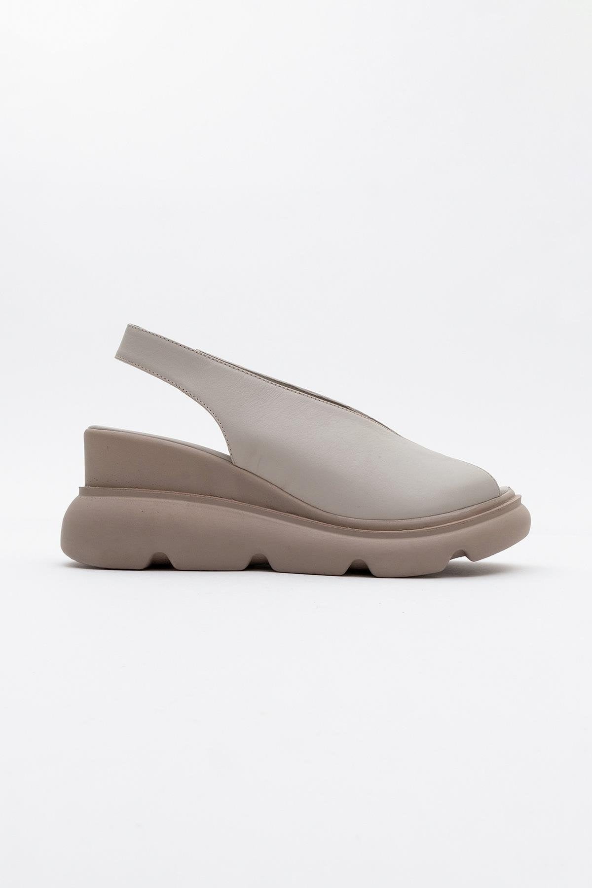 Sam Beige Leather Platform Slide (Women)