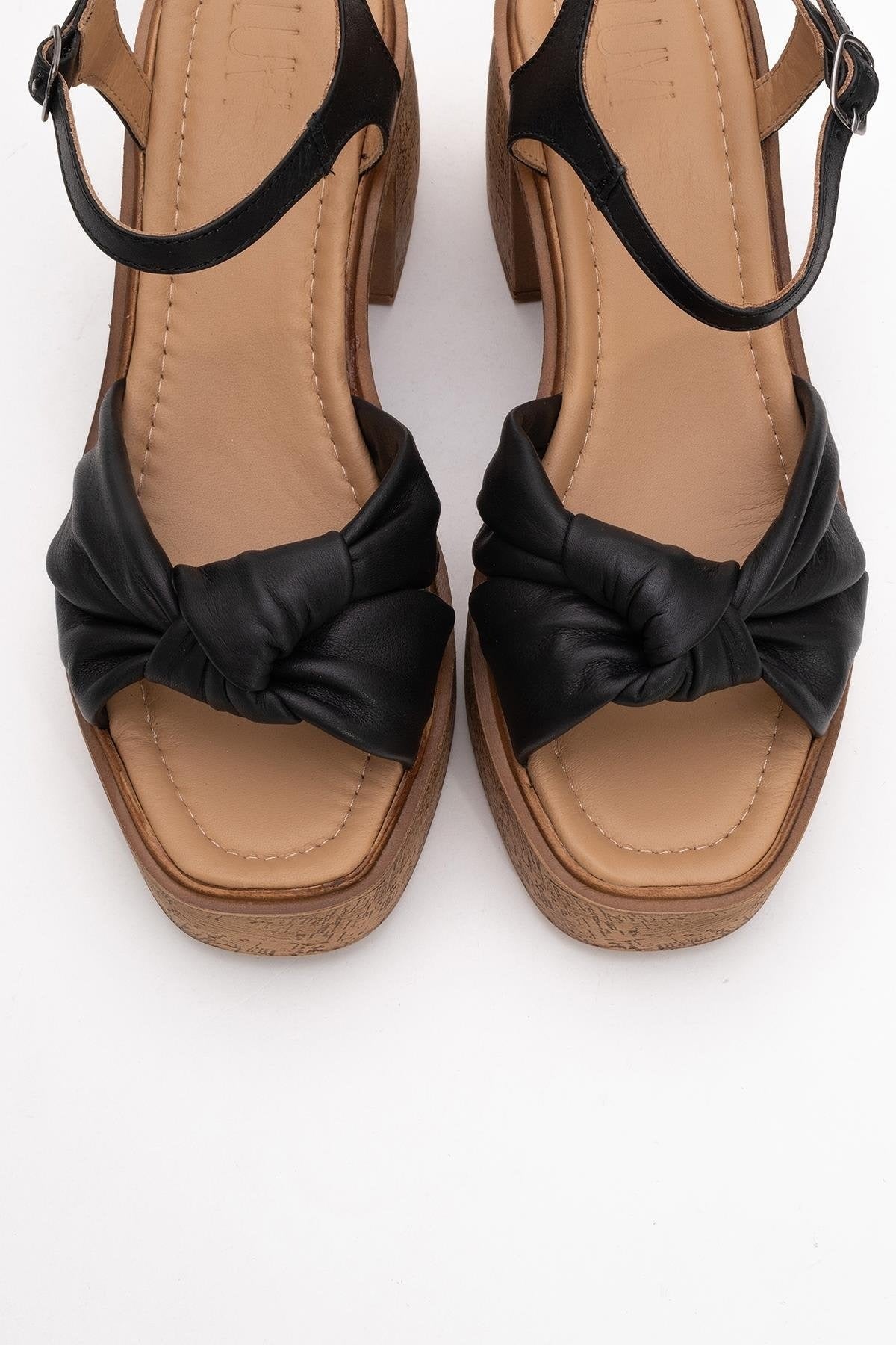 Tily - Black Platform Wedge Leather Sandal (Women)