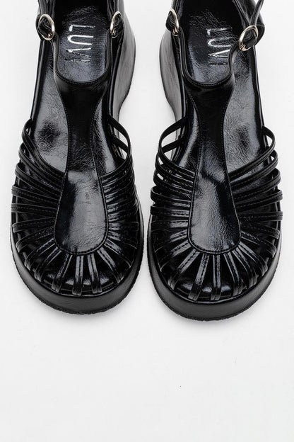 Aniel Black Platform Wedge Sandal (Women)