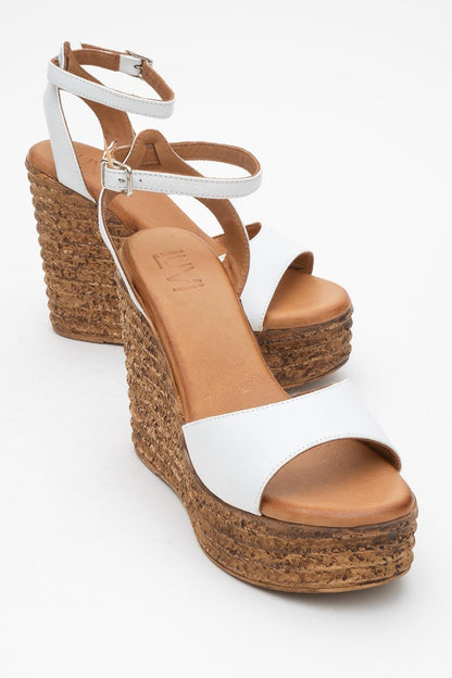 Elsie - White Wedge Leather Sandal (Women)
