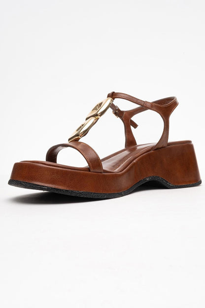 Kerry Cognac Brown Buckle Platform Slingback (Women)