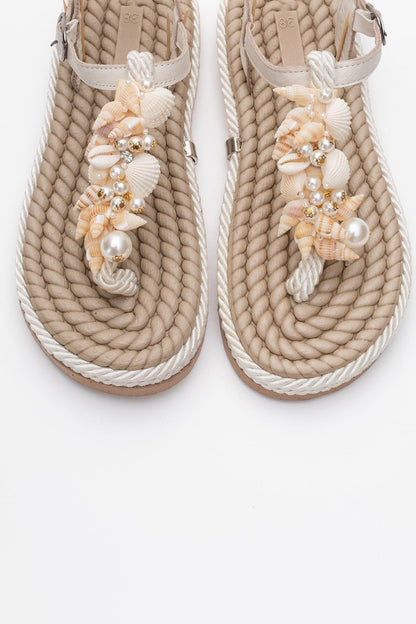 Lely Beige Leather Thong Sandal (Women)