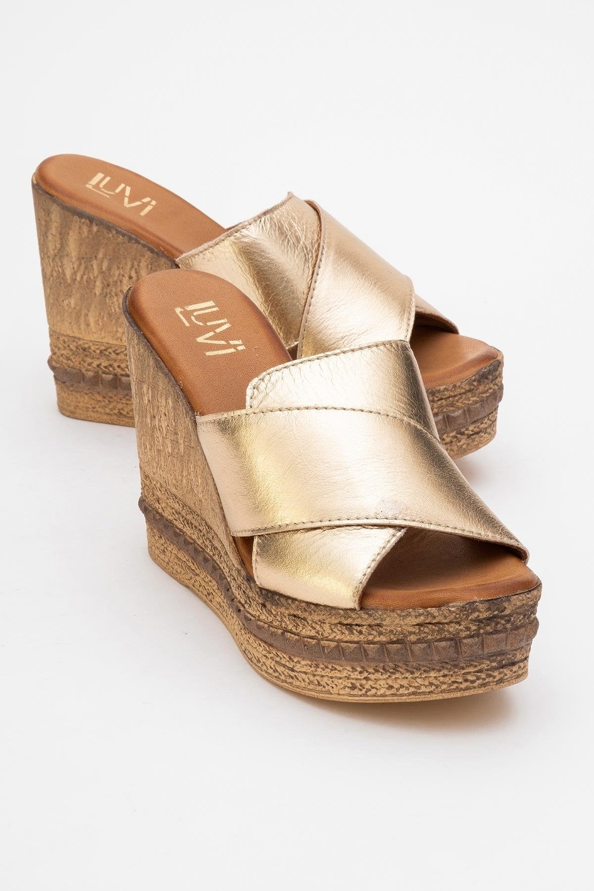 Lois - Gold Wedge Leather Sandal (Women)