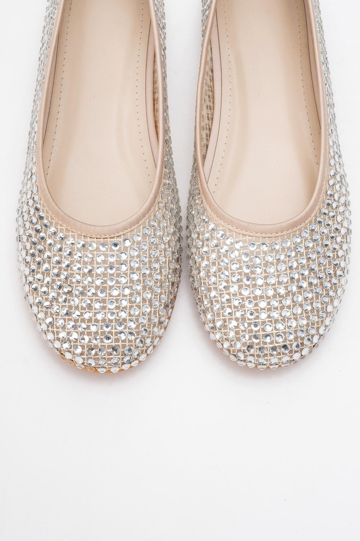 Runway Beige Mesh Embellished Ballet Flat (Women)