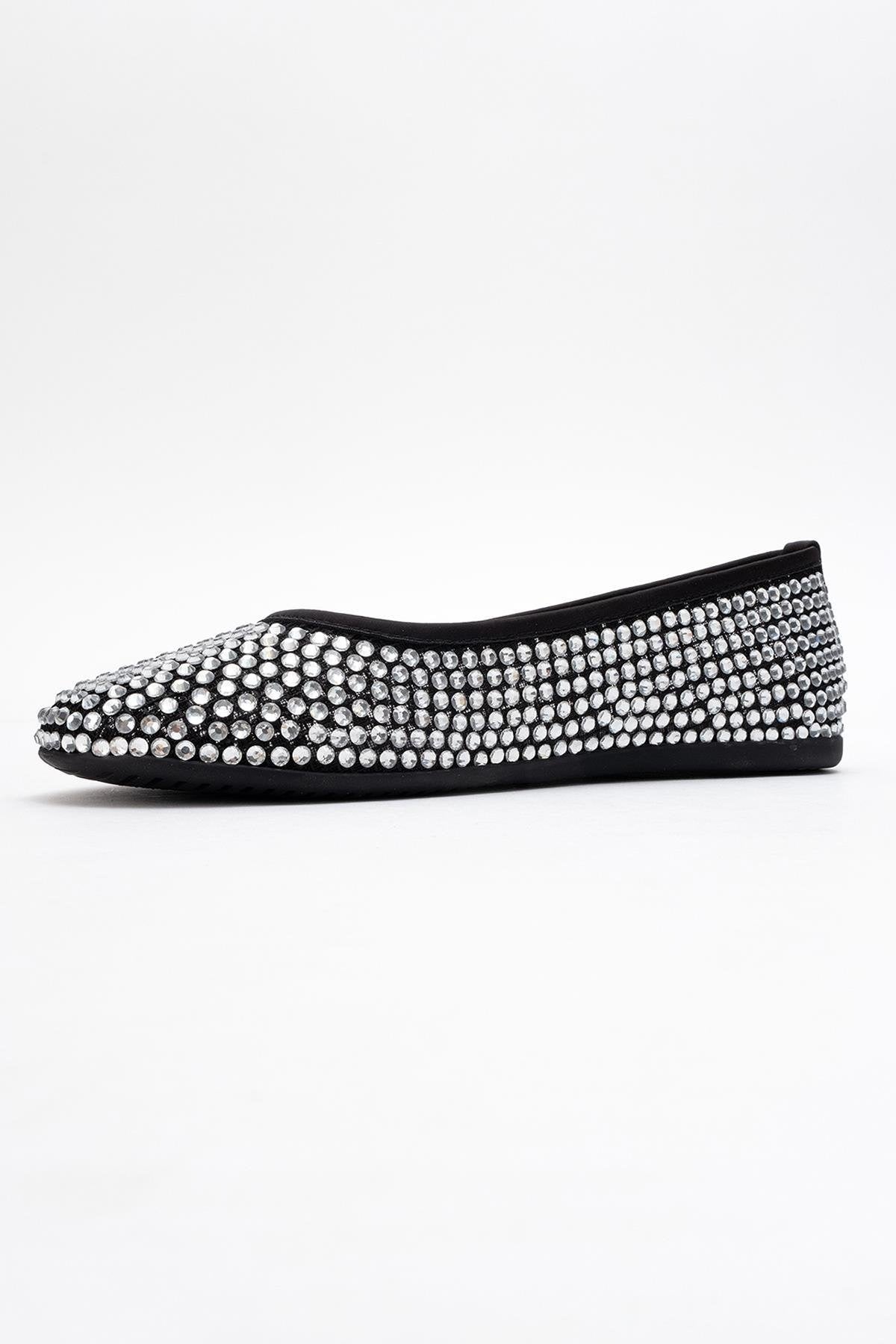 Runway Black Mesh Embellished Ballet Flat (Women)