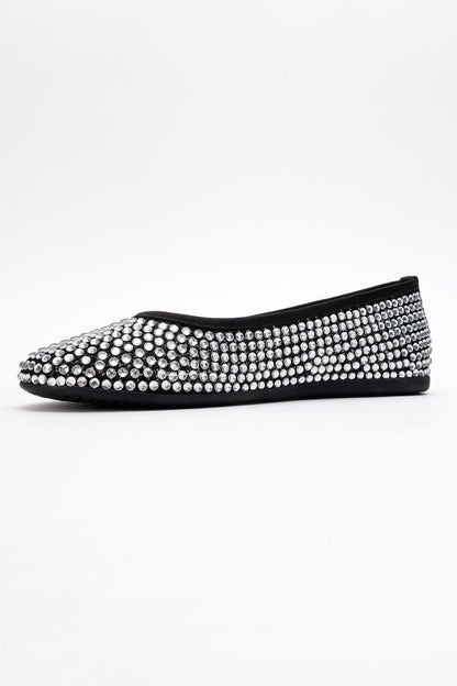 Runway Black Mesh Embellished Ballet Flat (Women)