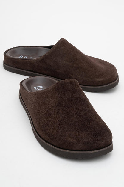 Space - Brown Suede Leather Slide Sandal (Women)