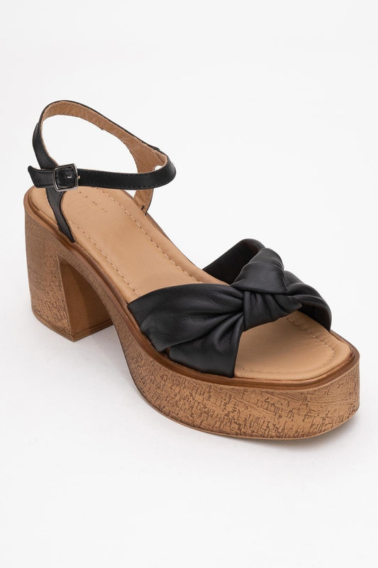 Tily - Black Platform Wedge Leather Sandal (Women)