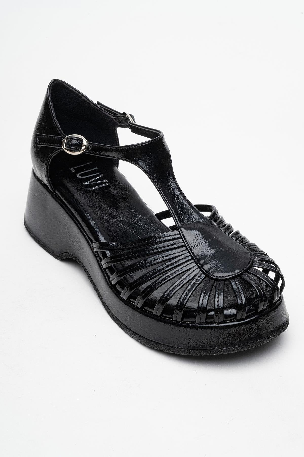 Aniel Black Platform Wedge Sandal (Women)