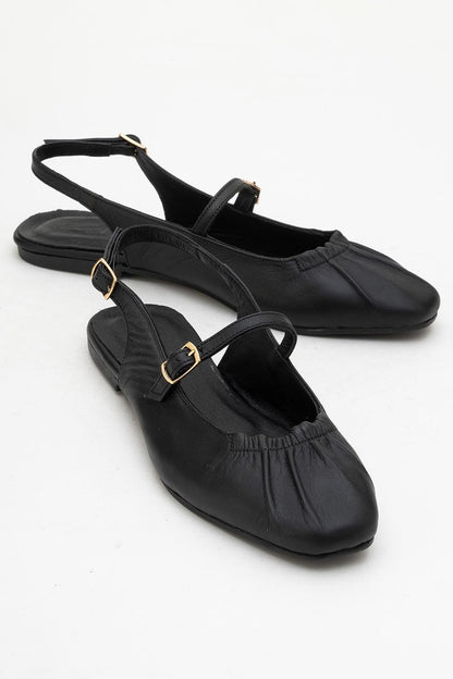 BRITNEY Black Leather Closed-Toe Sandal (Women)