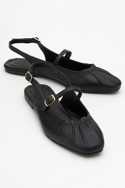 BRITNEY Black Leather Closed-Toe Sandal (Women)