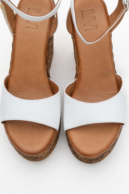 Elsie - White Wedge Leather Sandal (Women)