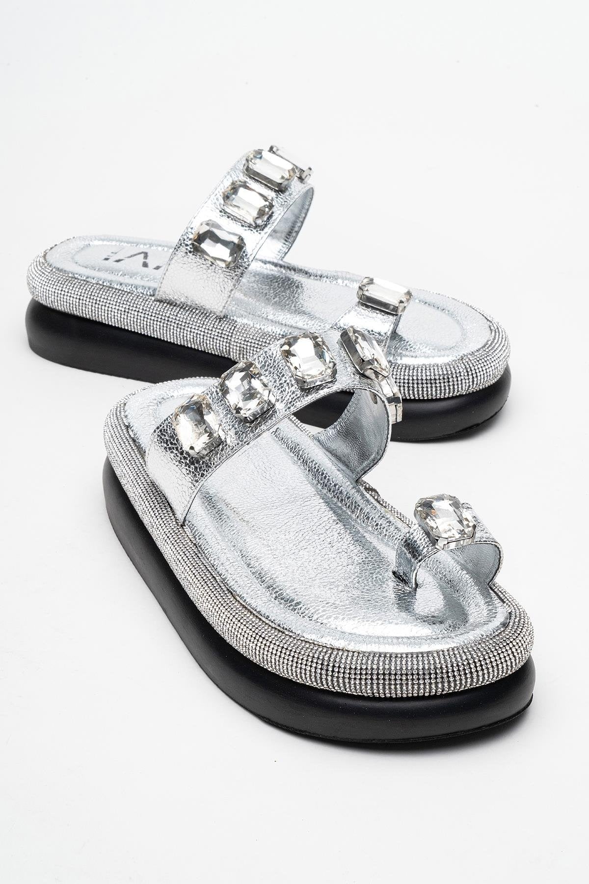 Evans Silver Jeweled Platform Sandal (Women)