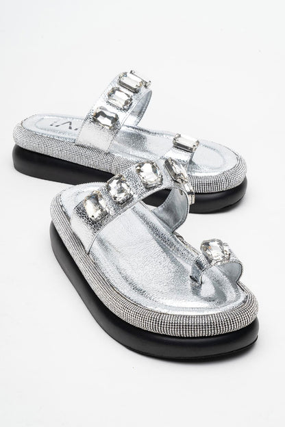 Evans Silver Jeweled Platform Sandal (Women)