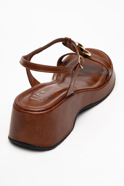 Kerry Cognac Brown Buckle Platform Slingback (Women)
