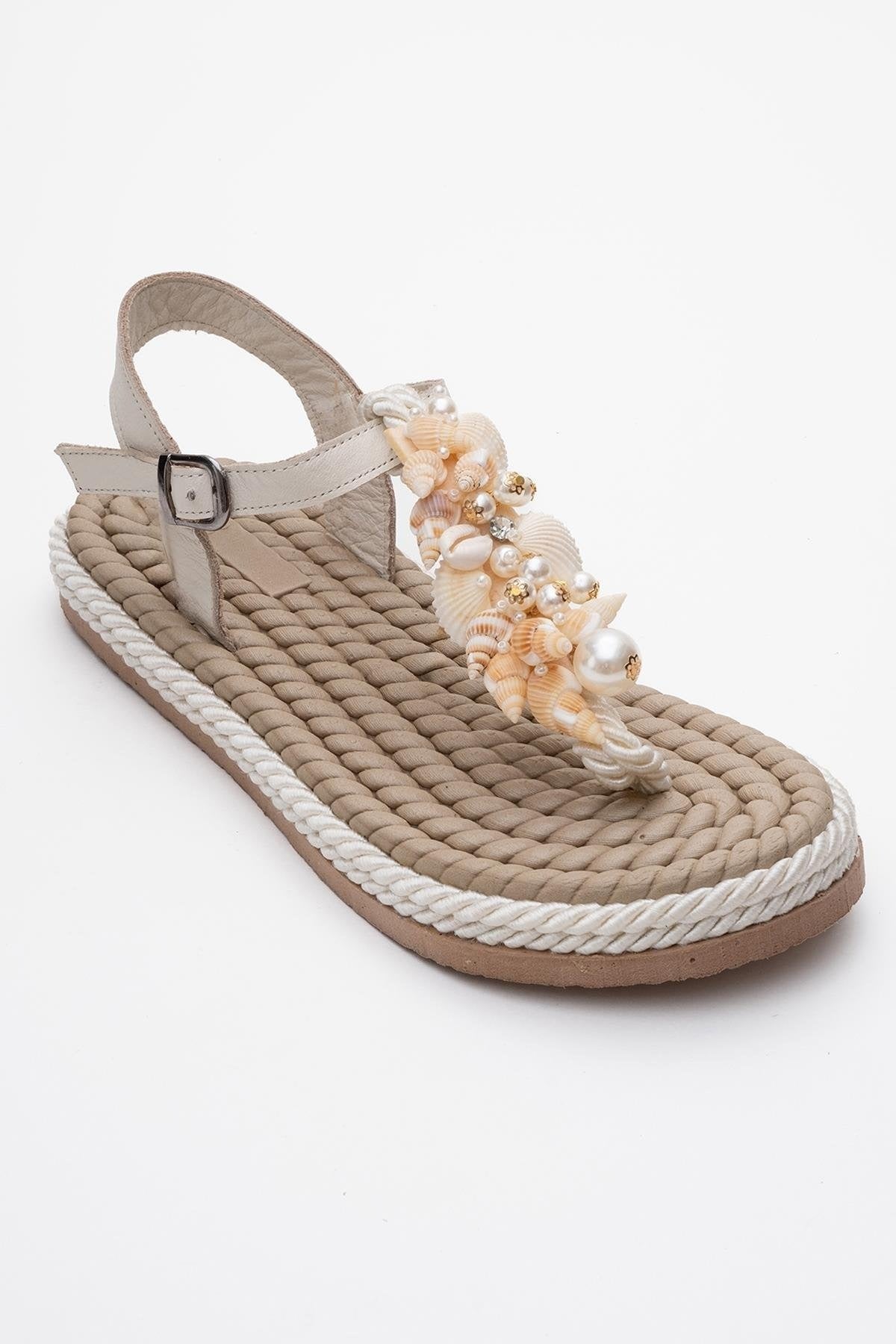 Lely Beige Leather Thong Sandal (Women)