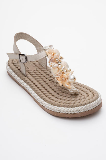 Lely Beige Leather Thong Sandal (Women)