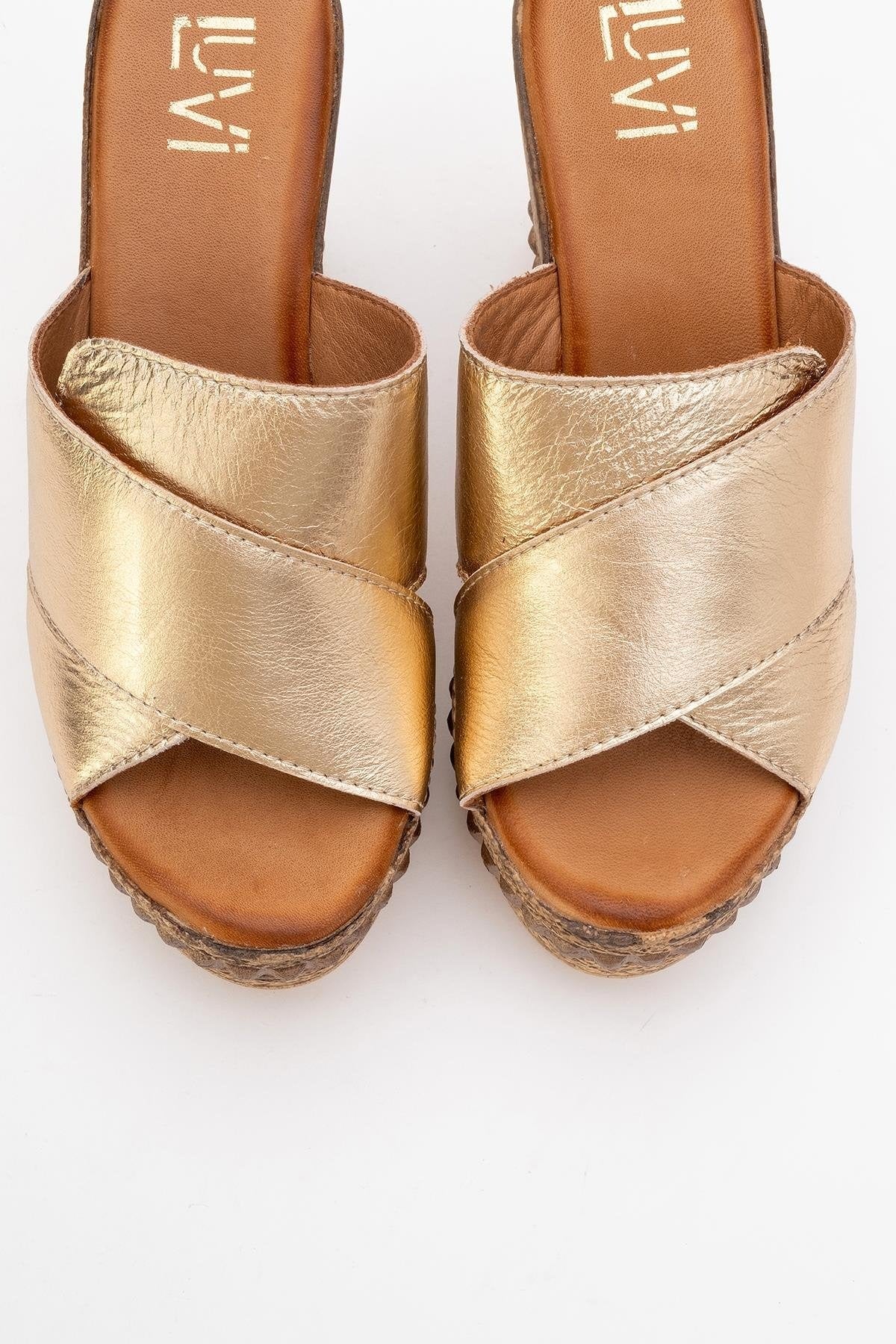 Lois - Gold Wedge Leather Sandal (Women)