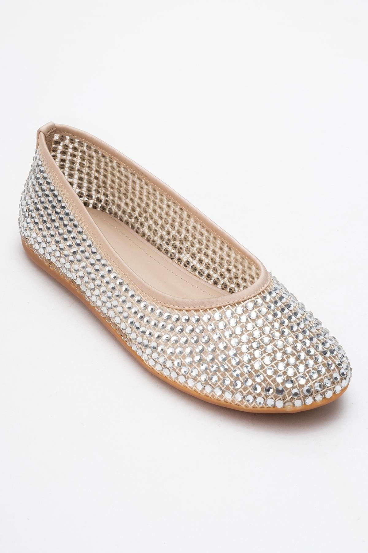 Runway Beige Mesh Embellished Ballet Flat (Women)