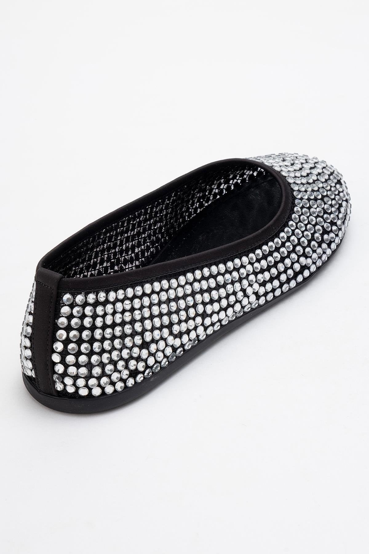 Runway Black Mesh Embellished Ballet Flat (Women)