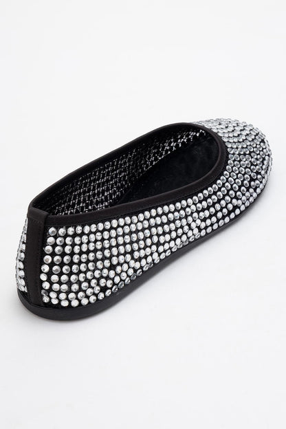 Runway Black Mesh Embellished Ballet Flat (Women)